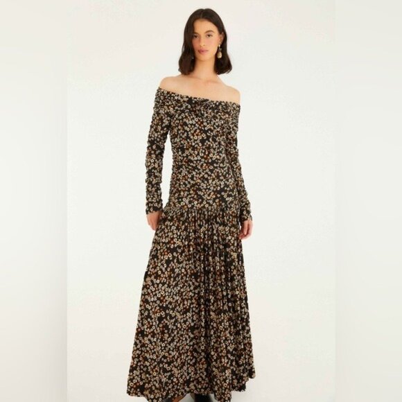 FARM Rio Dresses & Skirts - Farm Rio: Black Tiny Flowers Long SleeveMaxi Dress